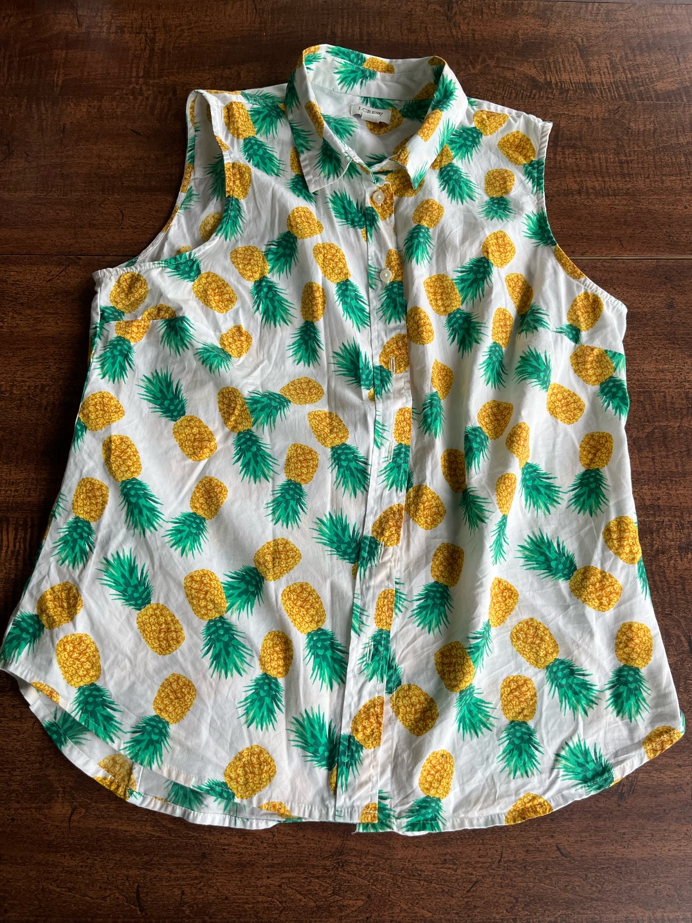 J.Crew Re-Imagined Pineapple Print Sleeveless Button Down Top Med Cotton